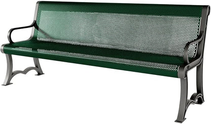 COATEDOUTDOORFURNITURE Coated Outdoor Furniture Heavy-Duty Outdoor Bench Thermoplastic Coated, Punched Steel, Commercial-Grade Garden Bench, Made in America (Portable with Back, 6 Ft, Green)