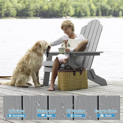 MXIMU Folding Adirondack Chair for Outdoor: Easy Assembly Adirondack Chairs Set of 8 - Composite Plastic Fire Pit Chairs - All Weather Plastic Chair for Outside Patio Lawn Garden Backyard Use
