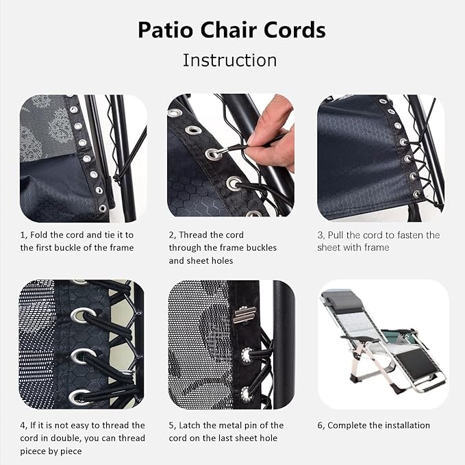 Zero Gravity Chair Cord Replacement, 4 Pack, Elastic Cord for antigravity Chair, Patio Recliner Chair, Lawn Bungee Chair, Beach Chair, Lounge Chair, Outdoor String Chair, Nylon Stretch String Cord