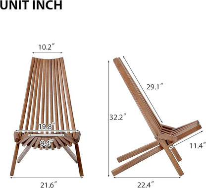 Knocbel Folding Chair, Wooden Low Profile Lounge Chair, Outdoor Patio for Solid Acacia Wood Porch Deck Lawn Garden Adirondark Chairs, Fully Assembled, 21.6" W x 30" D x 32.2" H