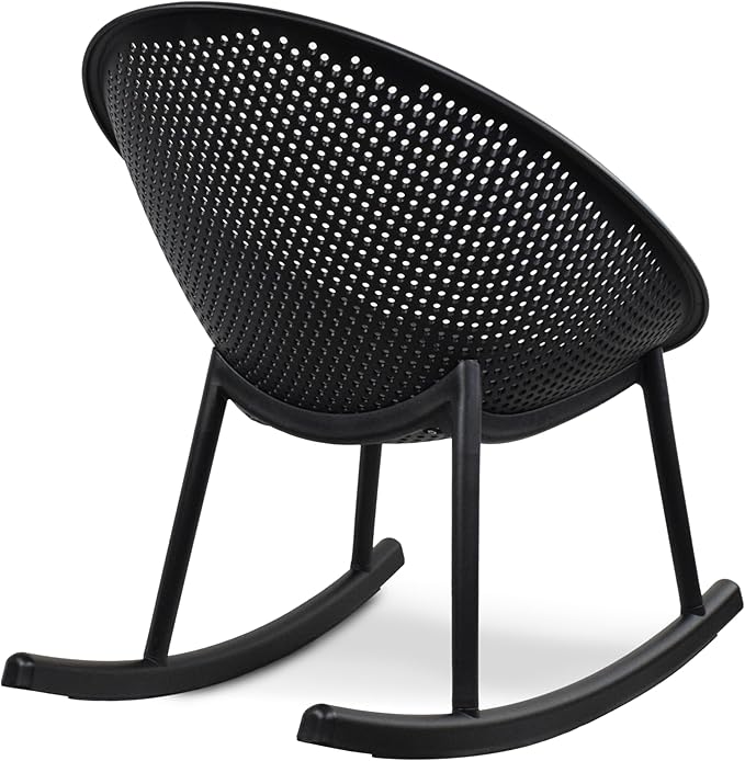 2xhome Set of 2 Patio Rocking Chairs | Oval Egg Shaped Lounge Rocker | All Weather Plastic | Modern Accent Side Chair for Indoor or Outdoor Use, Black