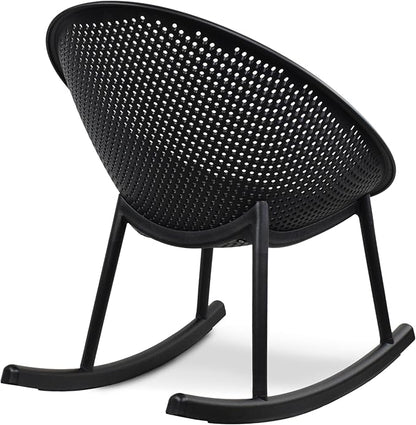 2xhome Set of 2 Patio Rocking Chairs | Oval Egg Shaped Lounge Rocker | All Weather Plastic | Modern Accent Side Chair for Indoor or Outdoor Use, Black