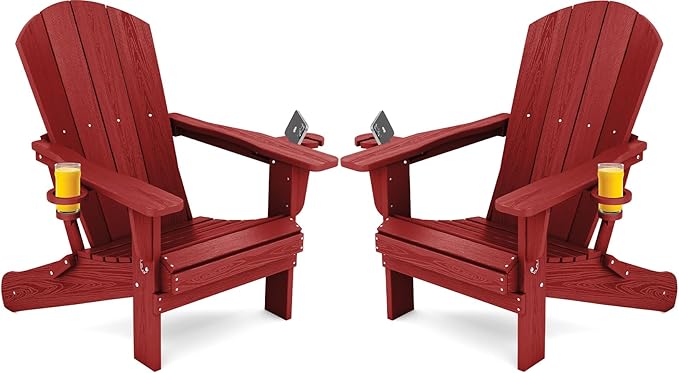 SERWALL Adirondack Chair with Cup Holders - Composite Adirondack Chairs Set of 2 HDPE Outdoor Chairs All Weather Use - Photo 1