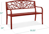 Best Choice Products Outdoor Bench Steel Garden Patio Porch Furniture for Lawn, Park, Deck w/Floral Design Backrest - Photo 2