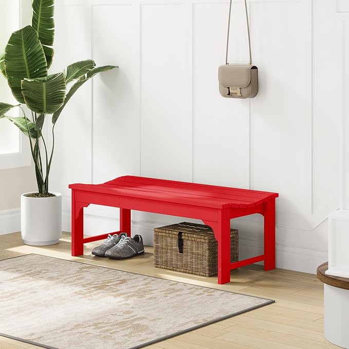 Costaelm Outdoor Benches Weatherproof, All Weather Resistant Park Bench Poly Lumber Backless Garden Bench Seat for Entryway Front Porch, Red