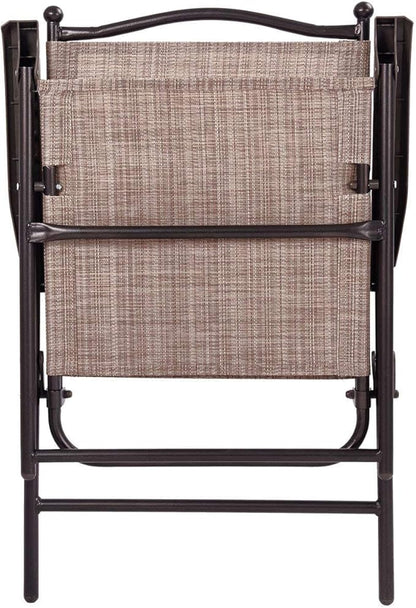 Giantex Set of 2 Patio Folding Chairs, Outdoor Patio Dining Chairs w/Armrest, Sling Back, Metal Frame, Outside Use for Lawn Camping Garden Pool Beach Yard Lounge, No Assembly, Brown