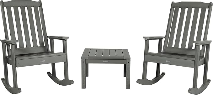 highwood AD-KITRKCH1-CGE Lehigh 2 Rocking Chairs with Adirondack Side Table, Coastal Teak