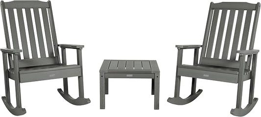 highwood AD-KITRKCH1-CGE Lehigh 2 Rocking Chairs with Adirondack Side Table, Coastal Teak