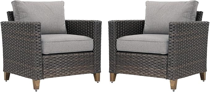 Grand patio Outdoor Rattan Couch Sofa Cushions, Dark Grey Sofa Set for 2 PCS - Photo 1