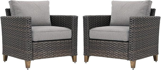 Grand patio Outdoor Rattan Couch Sofa Cushions, Dark Grey Sofa Set for 2 PCS, All Weather Hand Woven Rattan Sofa Patio Furniture Set for Porch, Garden, Backyard, Patio, Balcony,Lawn, Poolside (2 PCS)