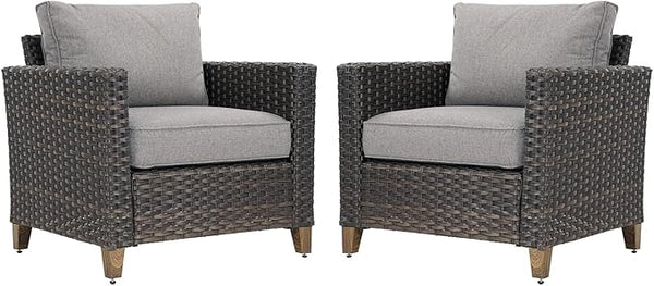 Grand patio Outdoor Rattan Couch Sofa Cushions, Dark Grey Sofa Set for 2 PCS - Photo 1
