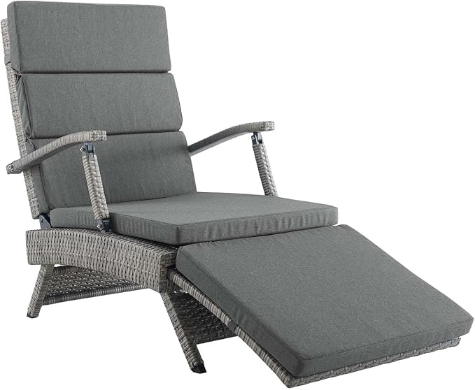 Modway Envisage Outdoor Patio Wicker Rattan Chaise Lounge in Light Gray Charcoal