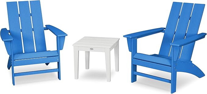 POLYWOOD® Modern Adirondack 3-Piece Set in Pacific Blue/White