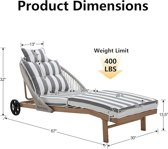 Outdoor Chaise Lounge Chairs Set of 2, Lounge Chair Outdoor with Cushions, Wicker Outdoor Chaise Lounger - Photo 2