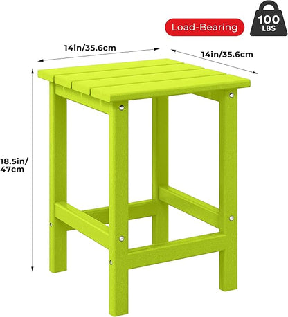 Costaelm Square Outdoor Side Tables, Adirondack Patio Tables for Outside, HDPE Patio End Table Weather Resistant, Balcony Table for Pool, Seaside, Backyard, Porch, Indoor Companion, Lime