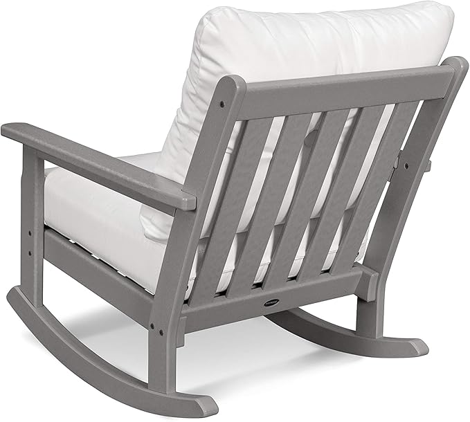 Polywood® Vineyard Deep Seating Rocking Chair in Slate Grey/Natural Linen - Photo 4