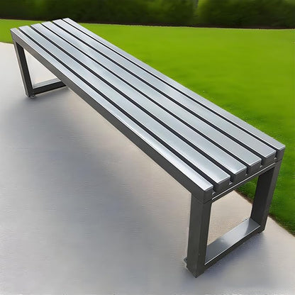 Garden Bench for Outdoor, Metal Patio Seat Backless Park Bench 2-Person Slatted Seat Weatherproof Chair for Porch Backyard Entryway 3.3ft 3.9ft 4.9ft 5.9ft(Gray,5.9ft)
