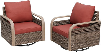Modern Wicker Outdoor Swivel Rocking Chairs, Rattan Glider Rocker Chairs Patio Furniture for Backyard, Deck, Porch, Garden, 2 Pieces, Brown/Red
