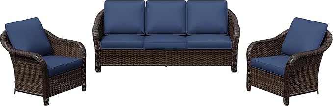 3 Pieces Outdoor Patio Conversation Set, 78" Couch, 2 Chairs - Photo 7