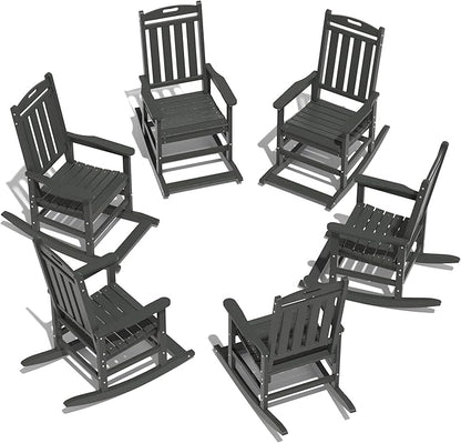 LOUNZY Outdoor Rocking Chair with Footboards Set of 6, HDPE Rocking Chair Patio Porch Rocker with 380lbs Support for Adult, Grey