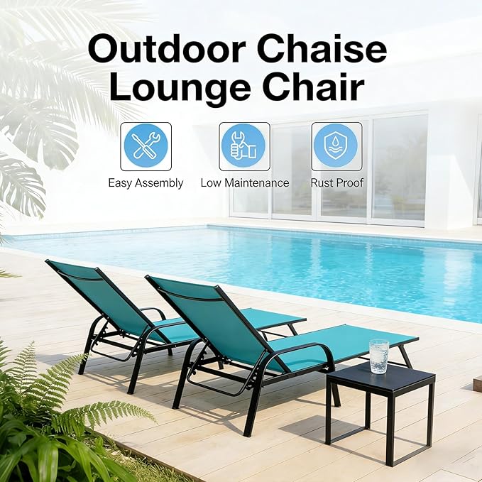 Simple Delxue Folding Chaise Lounge Chair with 5 Reclining Positions, Beach Recliner Chair with Armrests - Photo 7