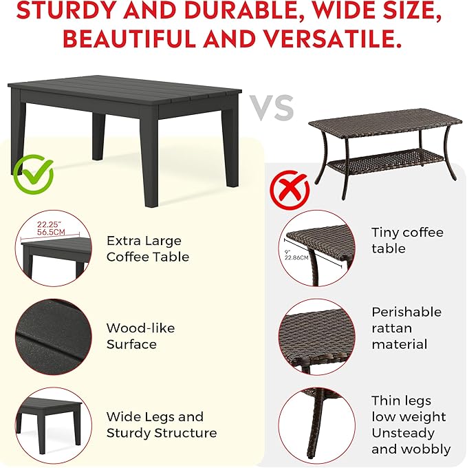 Costaelm Adirondack Outdoor Coffee Table, HDPE Drink Table Weather Resistant, Patio Porch Accent Balcony Table Outdoor End Table for Pool, Seaside, Backyard, Backyard, Gray