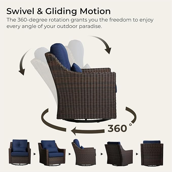 CHITA 6 Pieces Wicker Patio Furniture Set, Outdoor Conversation Set with 2 Pieces Rattan Rocking Swivel Chairs - Photo 4