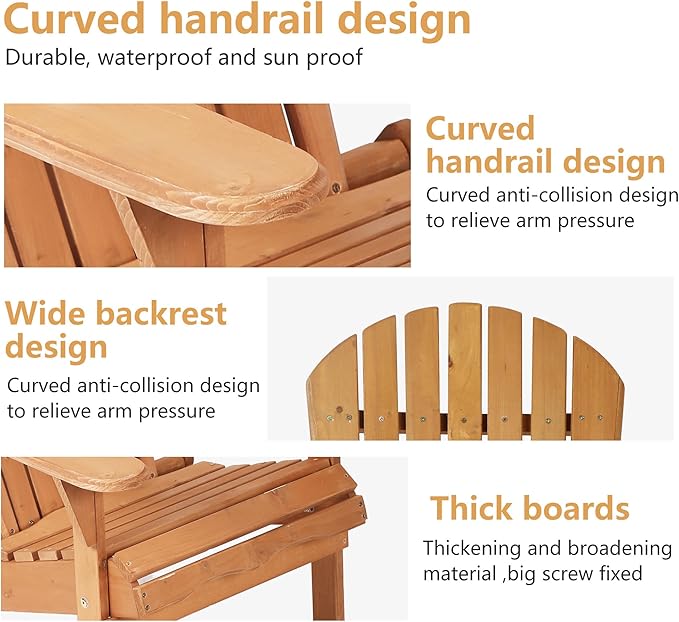 PayLessHere Adirondack Chairs, Weather Resistant Patio Chairs with Pinewood Wooden Textured for Patio Lawn Garden - Photo 7