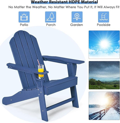 Giantex Adirondack Chair, HDPE All-Weather Patio Chair with Built-in Cup Holder, Outside Composite Chairs, Lawn Chair for Campfire, Deck, Garden, Yard, Balcony, Outdoor Fire Pit Chairs (2, Navy)