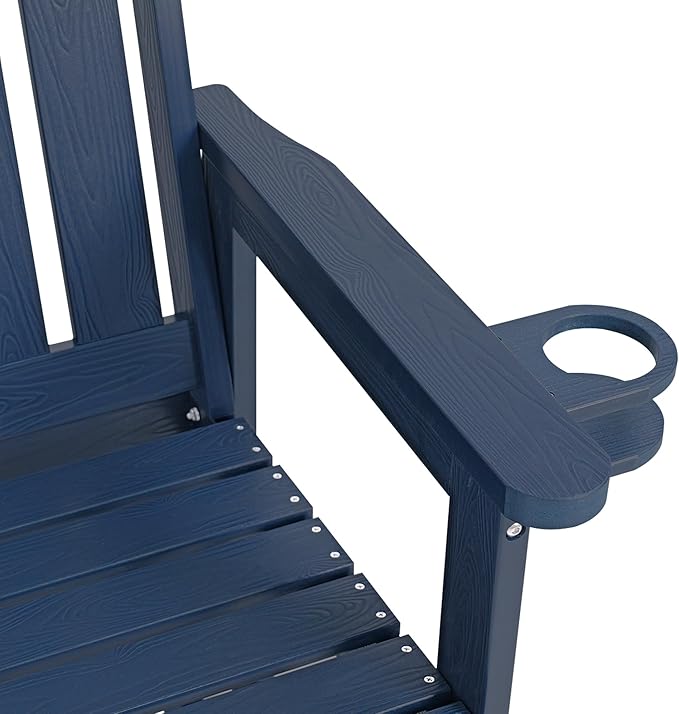 Poly Lumber Patio Glider, Durable HIPS Material, Weather-Resistant Swing Bench for Outdoor Porch Garden (Navy Blue - Photo 9