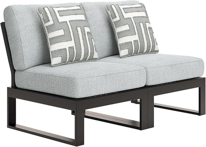 Signature Design by Ashley Beachloft Straight Coastal 2-Piece Outdoor Sectional with Removable Cushion, Light Gray & Black