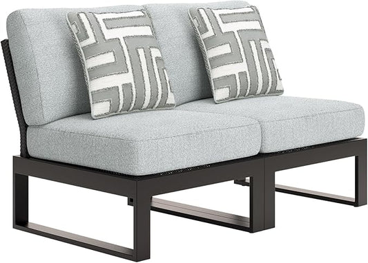 Signature Design by Ashley Beachloft Straight Coastal 2-Piece Outdoor Sectional with Removable Cushion, Light Gray & Black