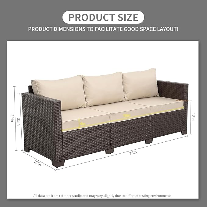 Wicker Outdoor Couch 3-seat Sofa Outdoor Furniture Deep Seat Hight Backrest Patio Furniture with Waterproof Cover - Photo 7
