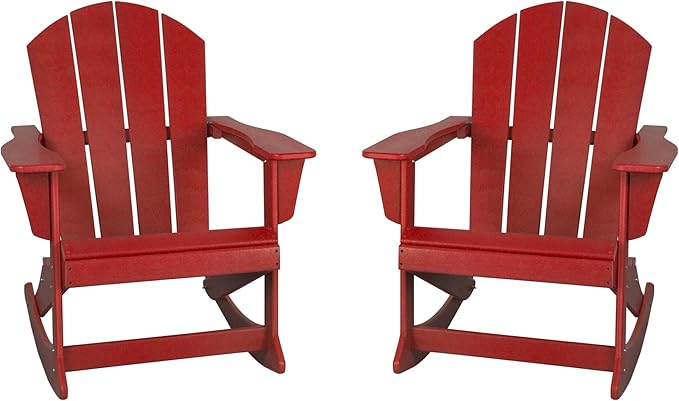 WestinTrends Malibu 2 Piece Set Outdoor/Patio Poly Adirondack Rocking Chairs (2 Seater), Red