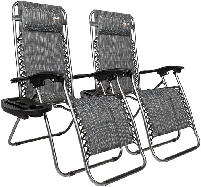 VINGLI Upgraded Zero Gravity Chair Set of 2 Lounge Outdoor Chairs with Trays and Pillows - Photo 1