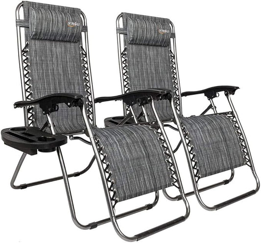 VINGLI Upgraded Zero Gravity Chair Set of 2 Lounge Outdoor Chairs with Trays and Pillows, Folding Patio Recliner Chairs for Backyard Poolside Garden