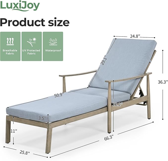 Outdoor Lounge Chair with Armrest, Patio Aluminum Chaise Lounge Outdoor Adjustable Backrest with Rope Design - Photo 2