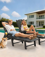 Carauci Lounge Chair Outdoor Set of 4, HDPE Chaise Lounge with Wheels - Photo 2