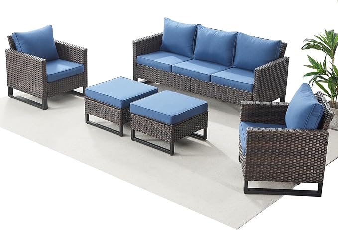Rilyson Wicker Outdoor Patio Furniture Set - 5 Piece Patio Conversation Set with 2 Wicker Armrest Chairs - Photo 7
