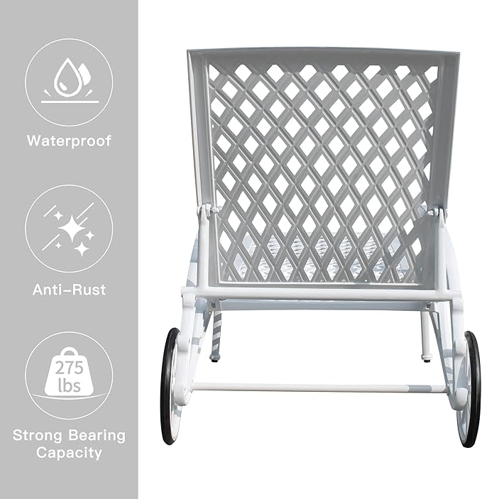 Chaise Lounges Outdoor - Lounge Chairs for Outside Set of 2 Pool Tanning Chair Adjustable Patio Reclining Cast Aluminum for Beach Yard, White