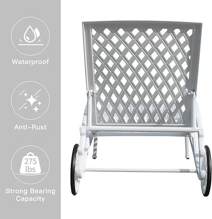 Chaise Lounges Outdoor - Lounge Chairs for Outside Set of 2 Pool Tanning Chair Adjustable Patio Reclining Cast Aluminum for Beach Yard, White