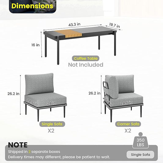 Sundale Outdoor 4 Pieces Patio Furniture Set, Metal Sectional Sofa Patio Conversation Set with 6 Inch Cushions, Modern Patio Corner Couch for Balcony, Porch, Sunroom | Modular, Waterproof, Anti rust
