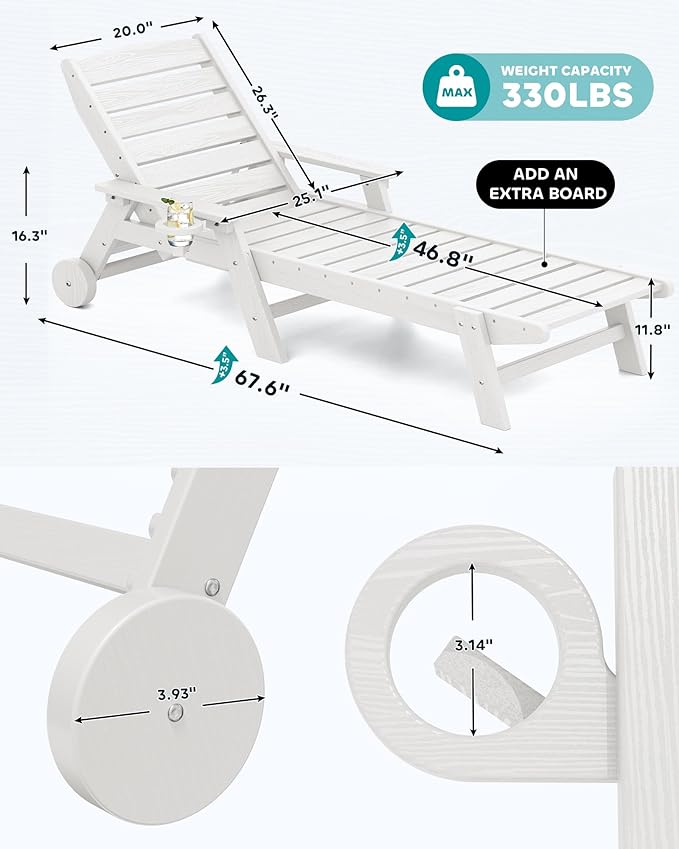 SERWALL Patio Chaise Lounge Chair Set of 6, 5 Positions Adjustable Poly Outdoor Lounger for Pool - Photo 2