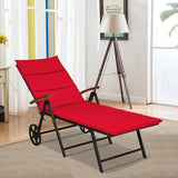Tangkula Foldable Outdoor Chaise Lounger, Wicker Lounger Chair with Aluminum Black Frame, Wheels for Easy Moving - Photo 4