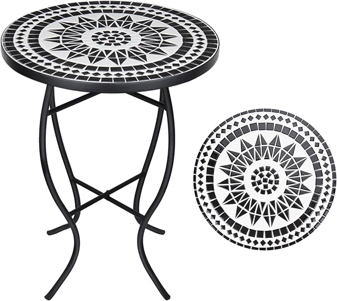 VCUTEKA Mosaic Outdoor Side Table, 14" Round Small Patio Accent Table Indoor End Table for Yard, Garden, Living Room - Photo 1