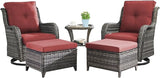 Rilyson Wicker Patio Furniture Set - 5 Piece Rattan Outdoor Sectional Conversation Sets with 2 Swivel Rocking Chairs - Photo 1