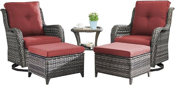 Rilyson Wicker Patio Furniture Set - 5 Piece Rattan Outdoor Sectional Conversation Sets with 2 Swivel Rocking Chairs - Photo 1