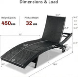 Set of 2 Outdoor Chaise Lounge Chairs with Wheels, Pull-Out Side Table, 5-Position Adjustable Backrest - Photo 2