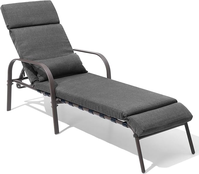 Crestlive Products Chaise Lounge Chair Outdoor with Cushion & Pillow, Adjustable 5 Position Pool Recliner for Outside, Outdoor Lounge Furniture All Weather for Patio, Beach, Yard, Pool (1PC Dark Gray)