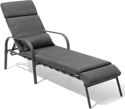 Crestlive Products Chaise Lounge Chair Outdoor with Cushion & Pillow, Adjustable 5 Position Pool Recliner for Outside, Outdoor Lounge Furniture All Weather for Patio, Beach, Yard, Pool (1PC Dark Gray)
